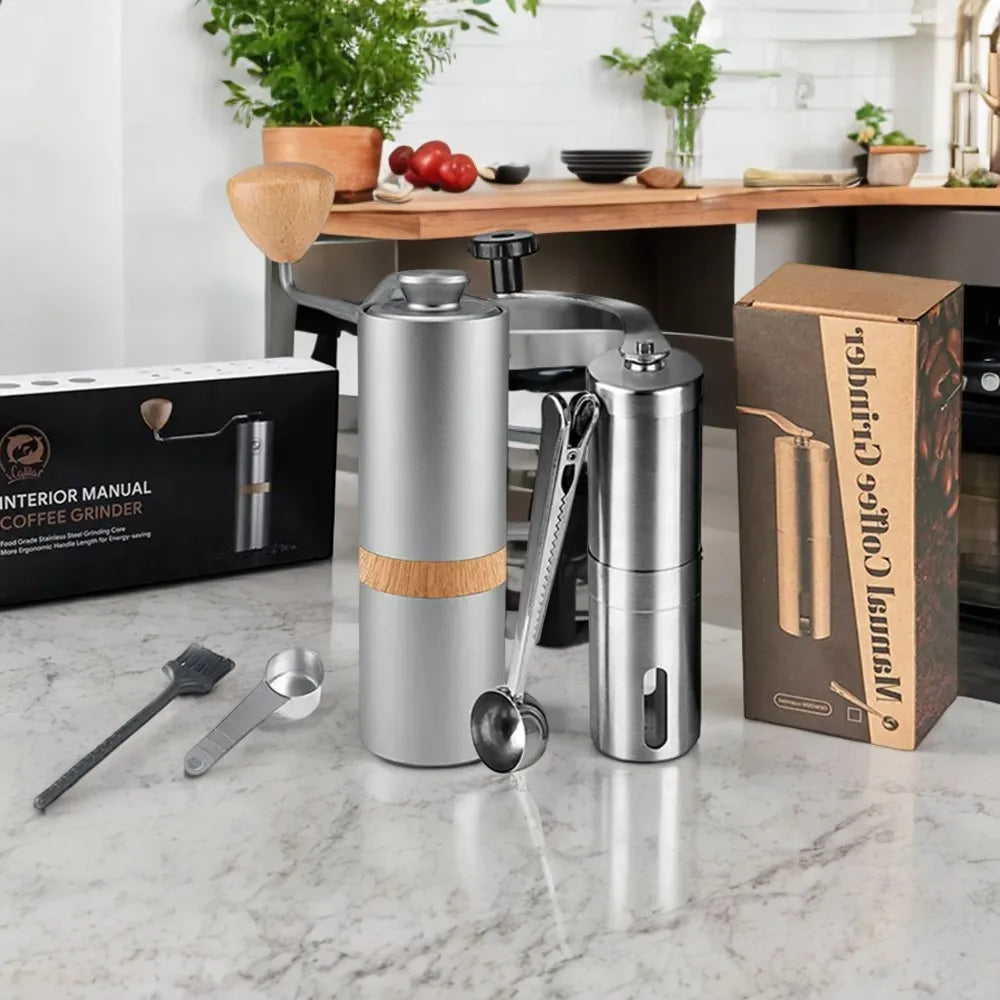 Macina caffè manuale in acciaio inox regolabile – macinino portatile per espresso con macine a 5 punte per una macinatura precisa