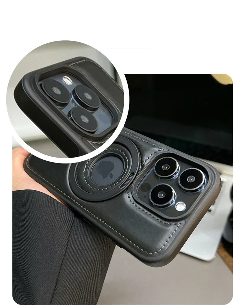 プレミアムレザー MagSafe ケース 折りたたみリングスタンド付き