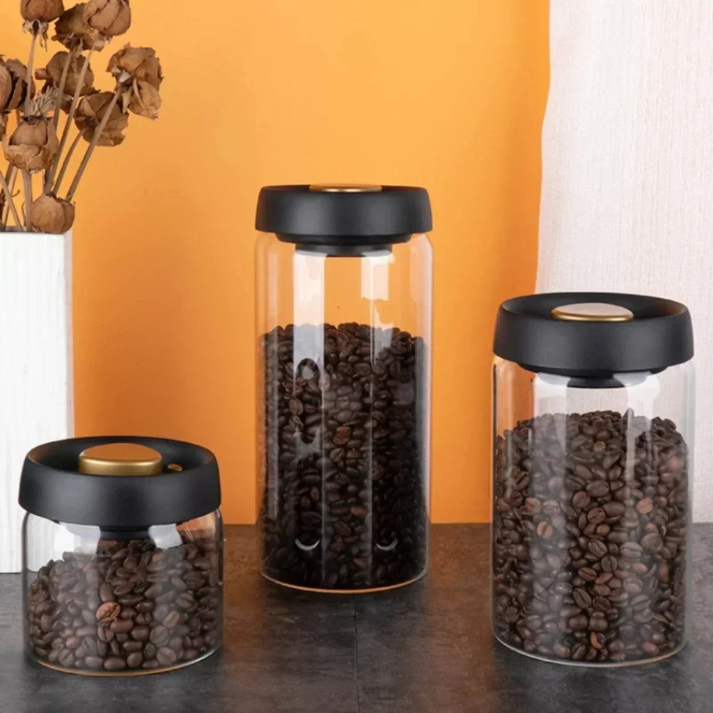 Frischhaltender Vakuumversiegelter Glasbehälter – Luftdichter Vorratsbehälter für Kaffeebohnen, Getreide und Süßigkeiten