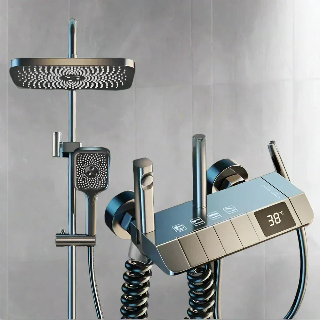 アクアセンス デジタルシャワーセット – 4機能、高水圧、銅製ミキサー、サーモスタット制御