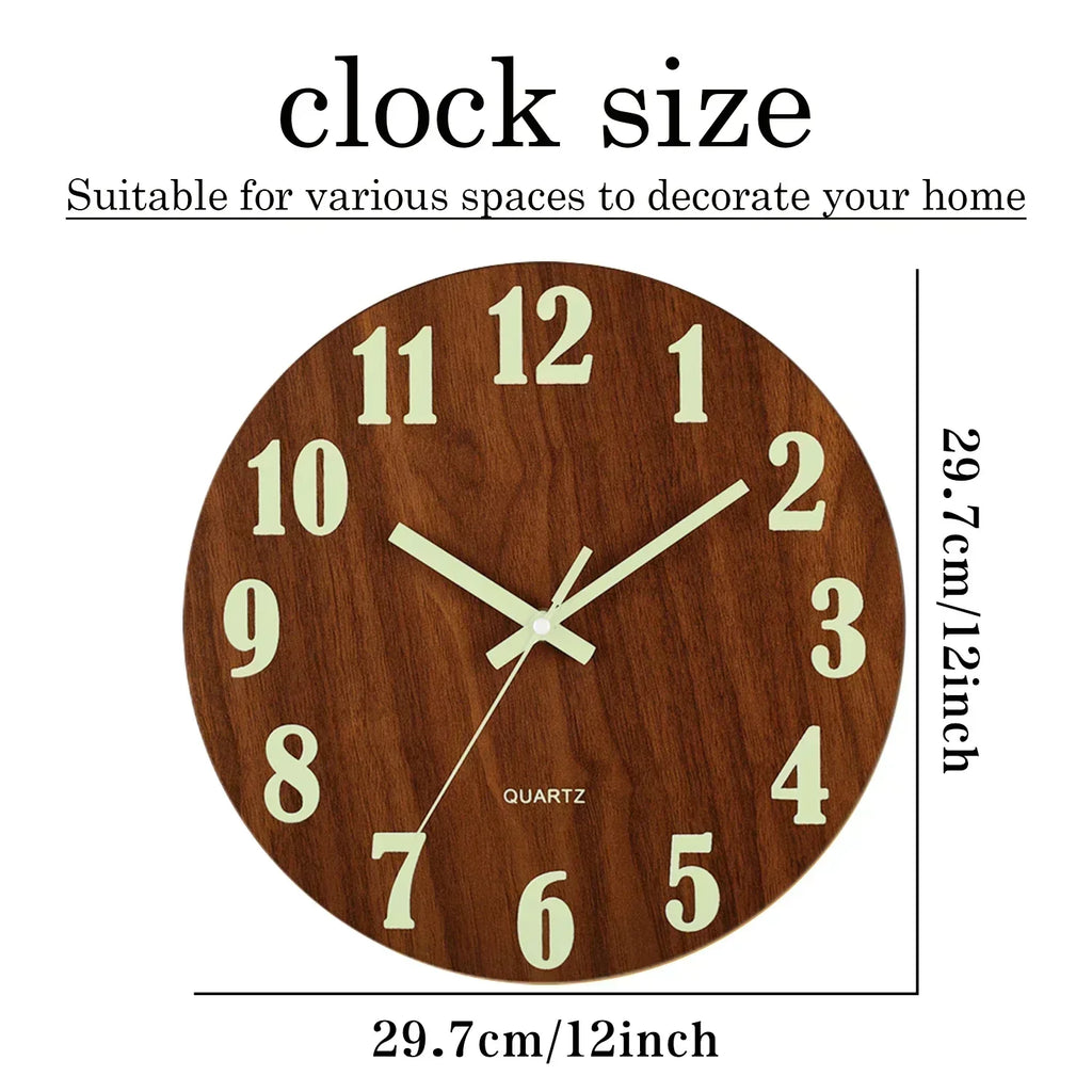 Reloj de Pared de Madera Silencioso y Luminoso