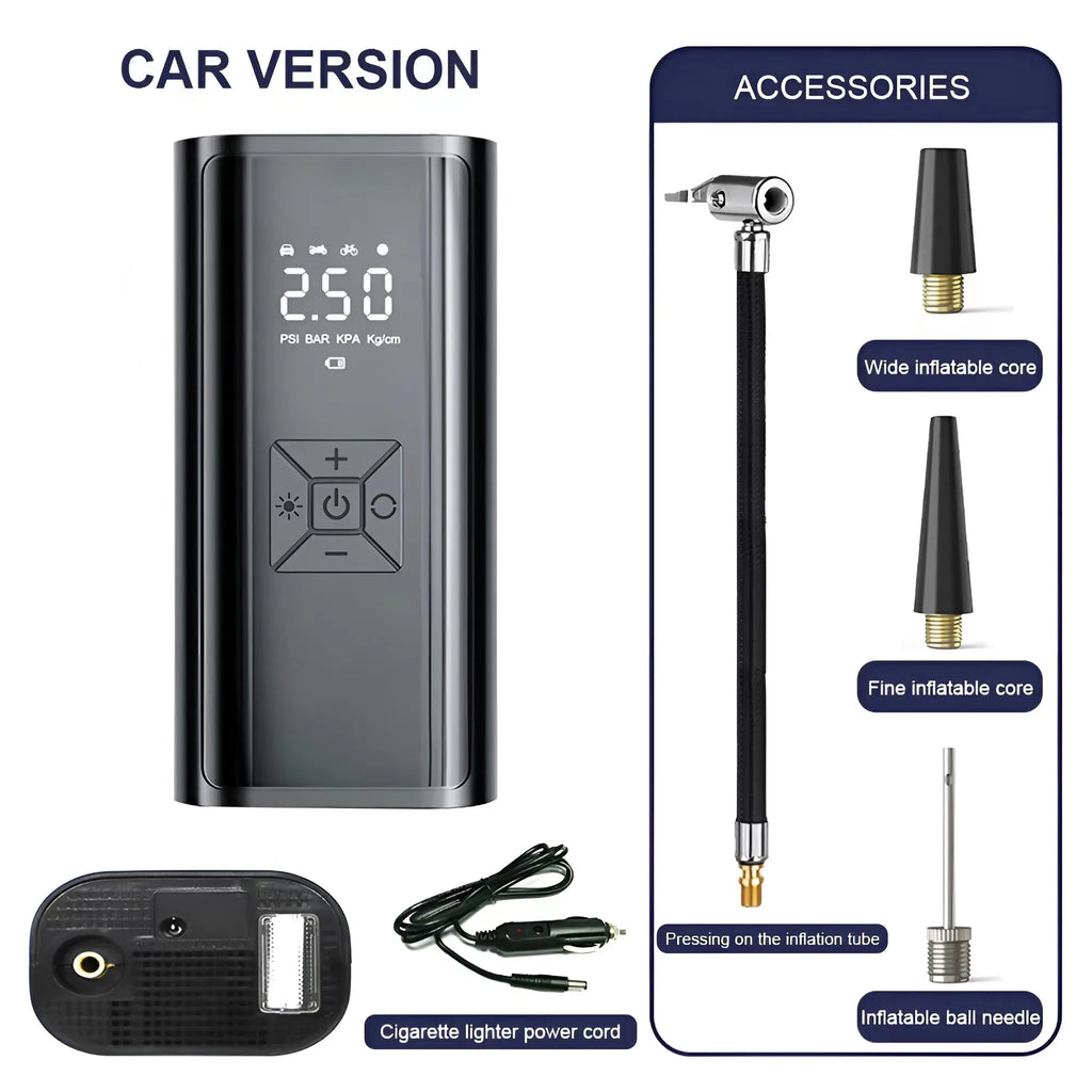 120W Přenosný vzduchový kompresor bezdrátový/kabelový nafukovač, přenosný nafukovač pneumatik pro auto, kolo, míče – digitální displej, 150PSI, baterie 2000mAh
