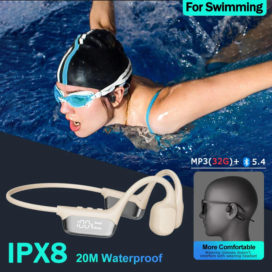 骨传导耳机 - 蓝牙5.4 - IPX8防水 - MP3与蓝牙模式 - 6种颜色