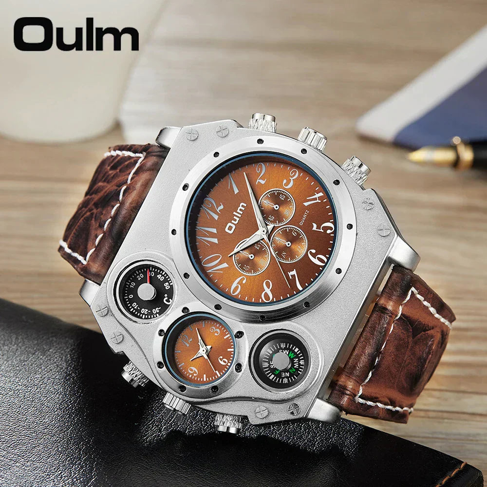 Montre militaire pour homme Oulm Titan – Montre-bracelet sportive à quartz multi-fuseaux horaires avec cadran surdimensionné