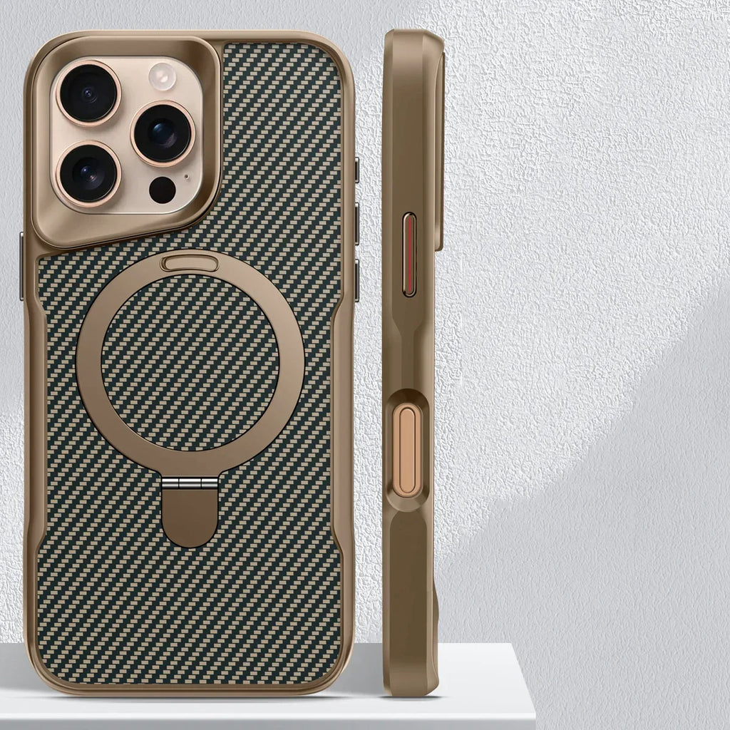 Carbon Fiber Magnetic Phone Case with Metal Stand