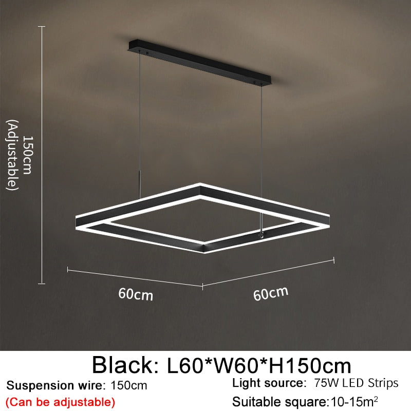 YLK Kare - Lampu gantung LED moden untuk ruang tamu reka bentuk segi empat mewah