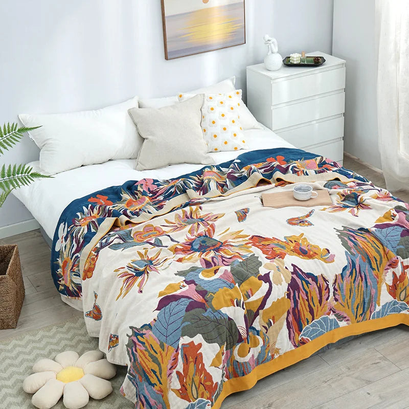 Boho blomsterplaid med elegant sommerfugletapetdesign