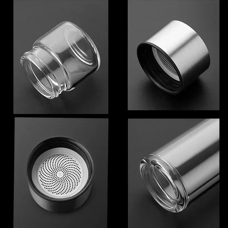 Glass Tea Infuser Bottle – Double-Wall, Separate Tea Chamber, Leakproof, 430 ml