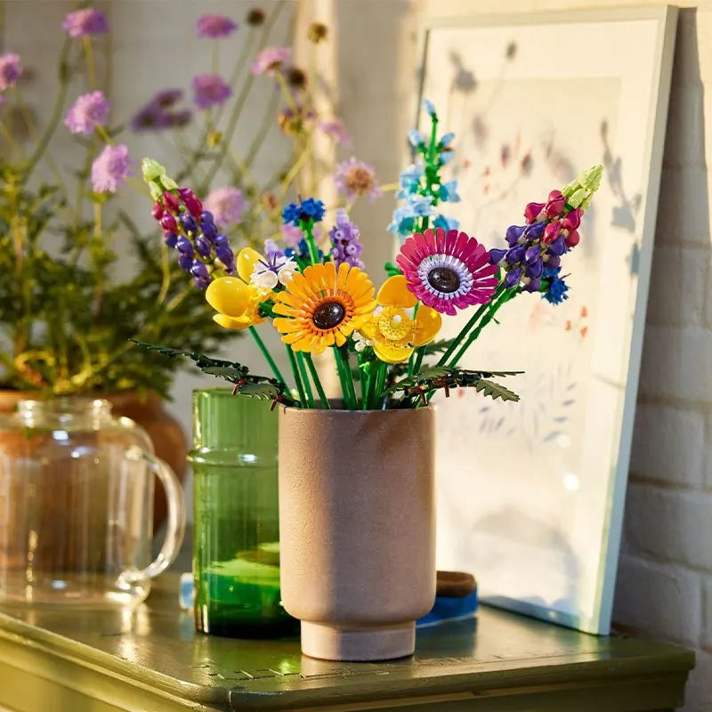Blumen Lego Strauß Dekorationsset – Romantische Rose Künstliche Blume Erwachsene Pflanzenset (Valentinstagsgeschenk)