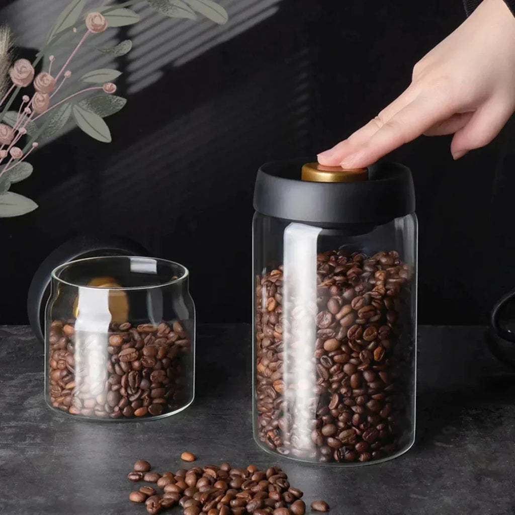 Frischhaltender Vakuumversiegelter Glasbehälter – Luftdichter Vorratsbehälter für Kaffeebohnen, Getreide und Süßigkeiten