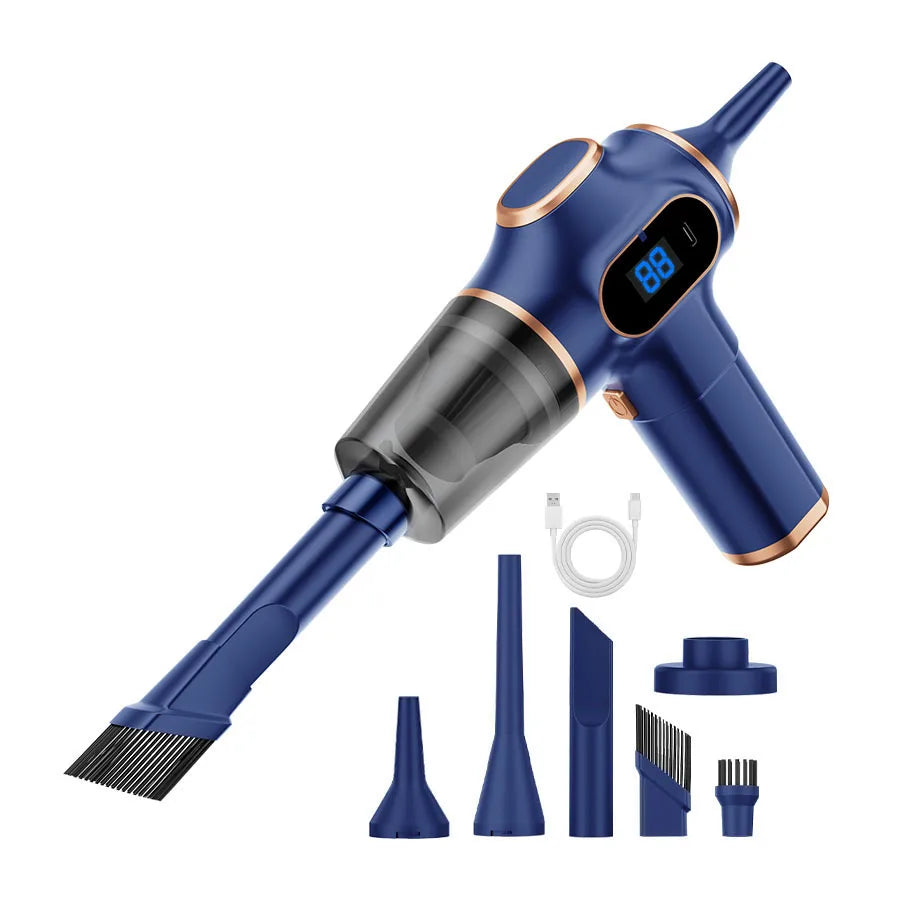 Aspirator portabil pentru mașină - Reîncărcabil prin USB - Filtru lavabil - Pentru mașină, casă și birou - Negru și albastru