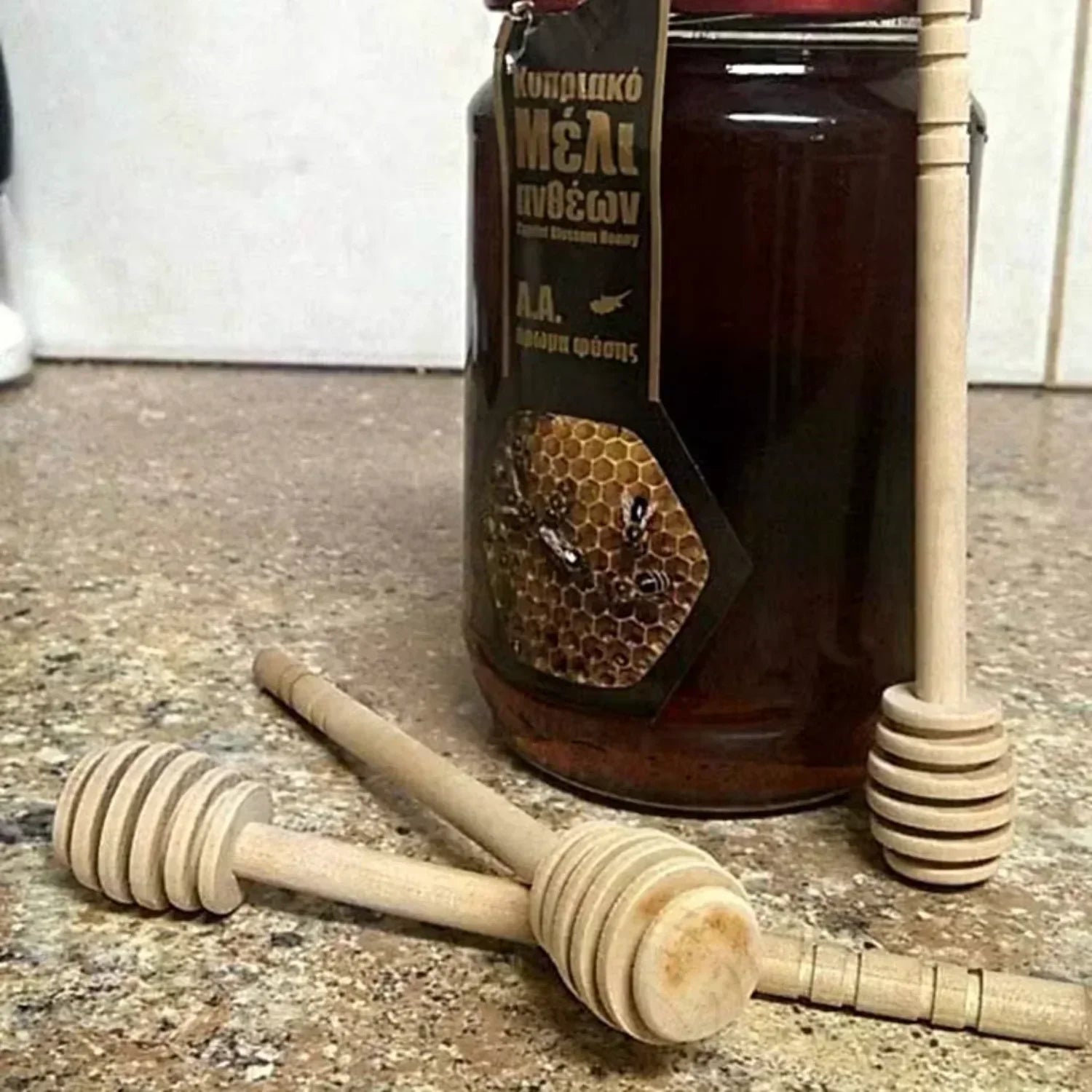 Ensemble de 2 cuillères à miel en bois à long manche – Idéal pour le miel, le café, le lait et le thé