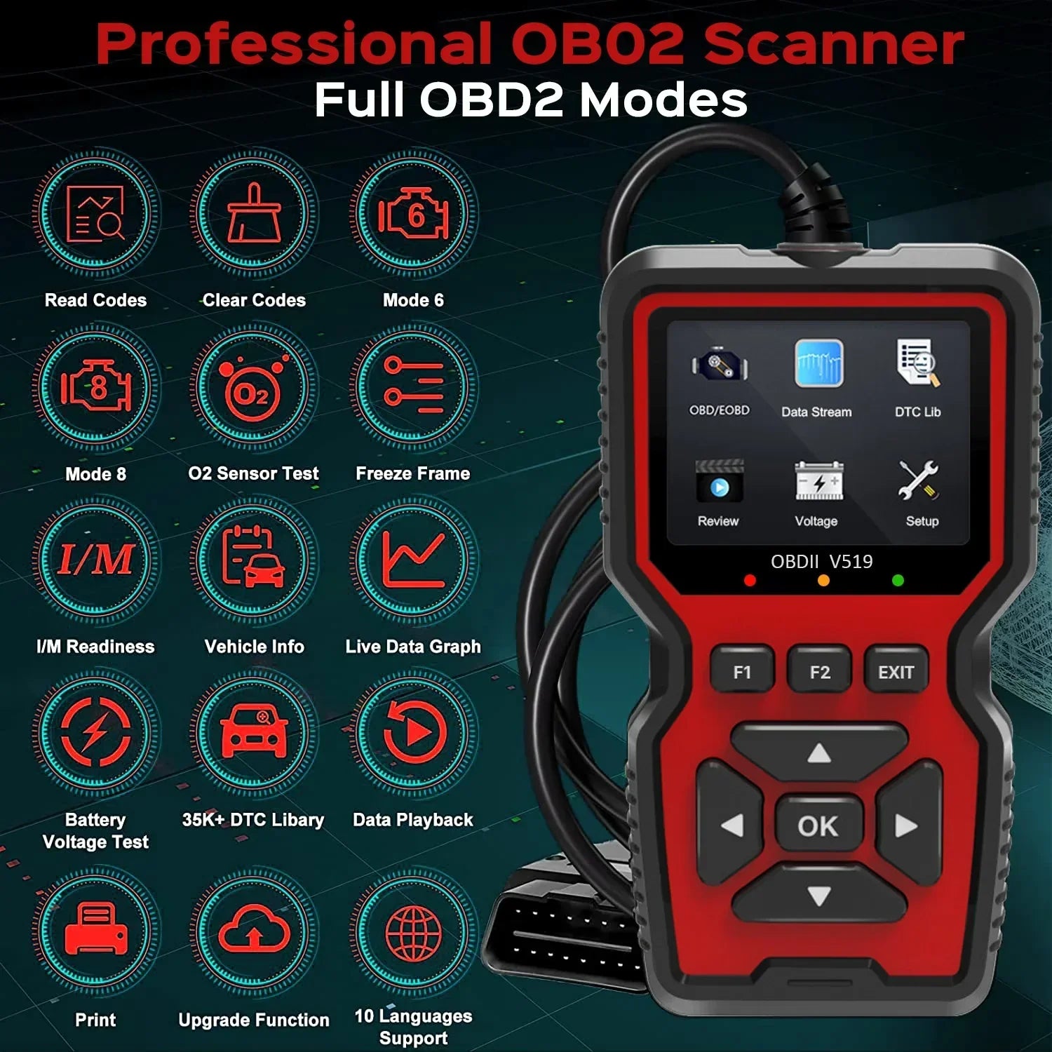 OBD2 Tarayıcı Canlı Veri – Arıza Lambası, Otomobil ve Kamyon Teşhisi için Profesyonel OBDII Arıza Kodu Okuyucu Araç