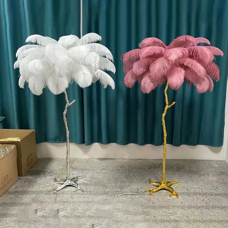 LuxeQuill Ostrich Feather Floor Lamp For Living Room
