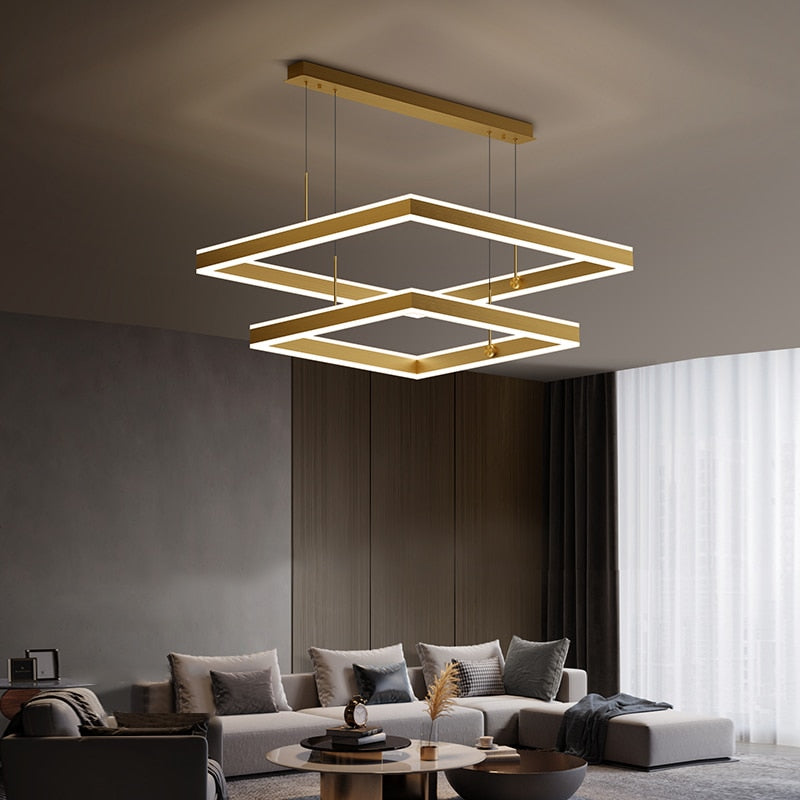 YLK Kare - Lampu gantung LED moden untuk ruang tamu reka bentuk segi empat mewah