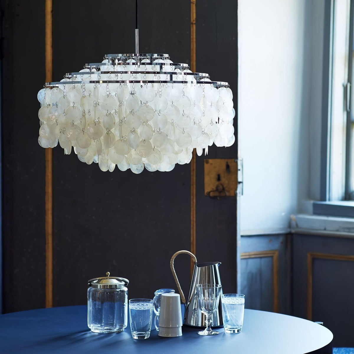 Elios Elegant Capiz Shell Chandelier — Ceiling Pendant, Multiple Sizes