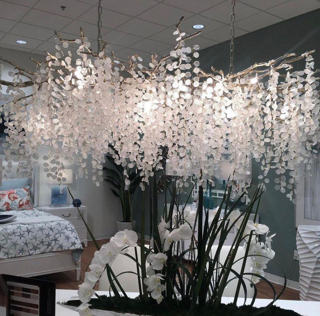Lampadario di cristallo Shiro Noda ispirato alla natura — motivo a rami scolpiti