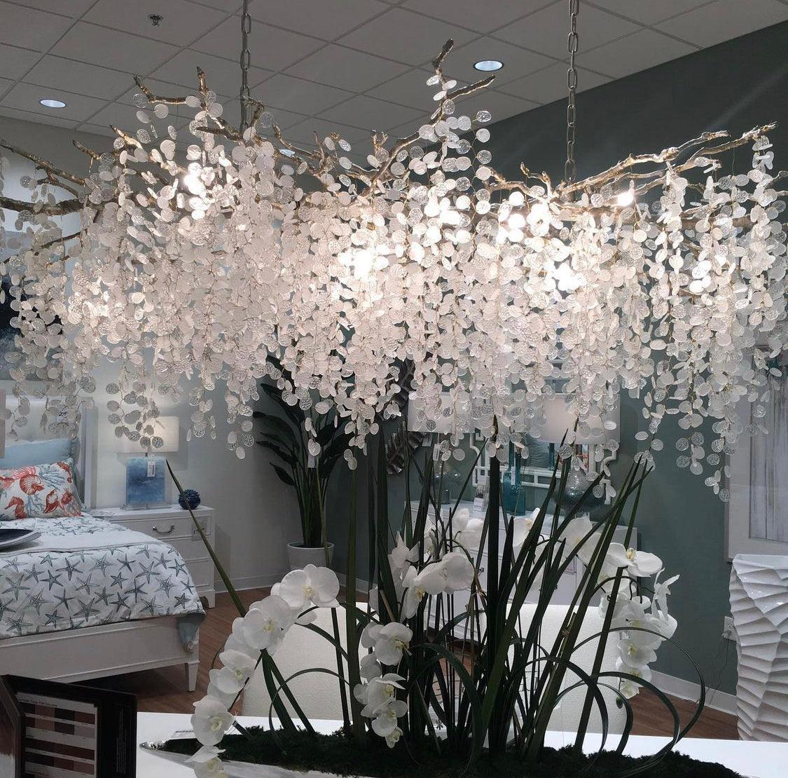 Lampadario di cristallo Shiro Noda ispirato alla natura — motivo a rami scolpiti
