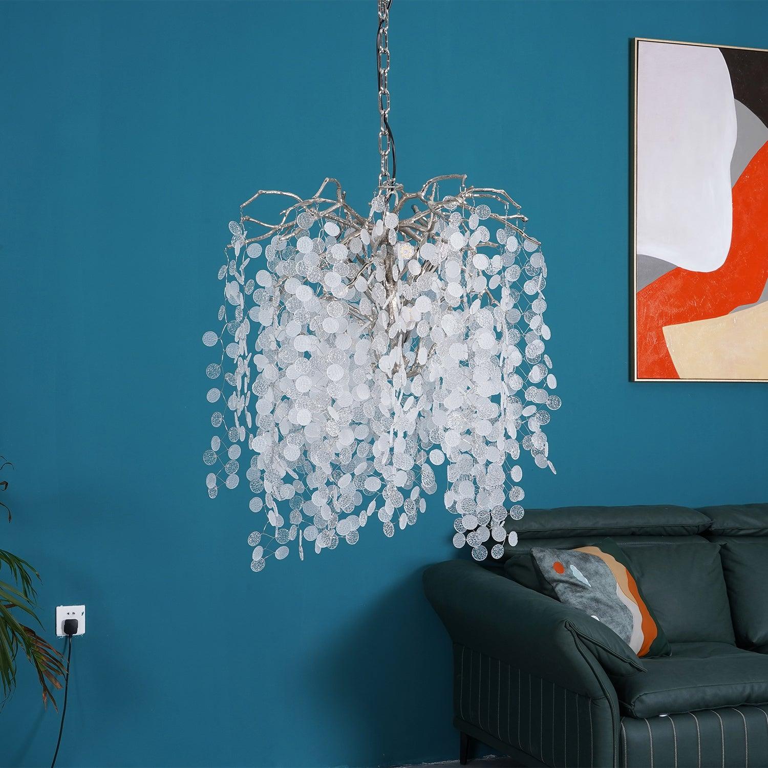 Lampadario di cristallo Shiro Noda ispirato alla natura — motivo a rami scolpiti