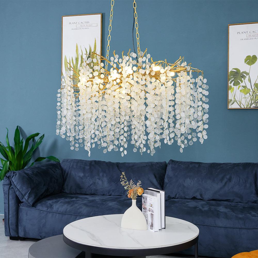 Lampadario di cristallo Shiro Noda ispirato alla natura — motivo a rami scolpiti