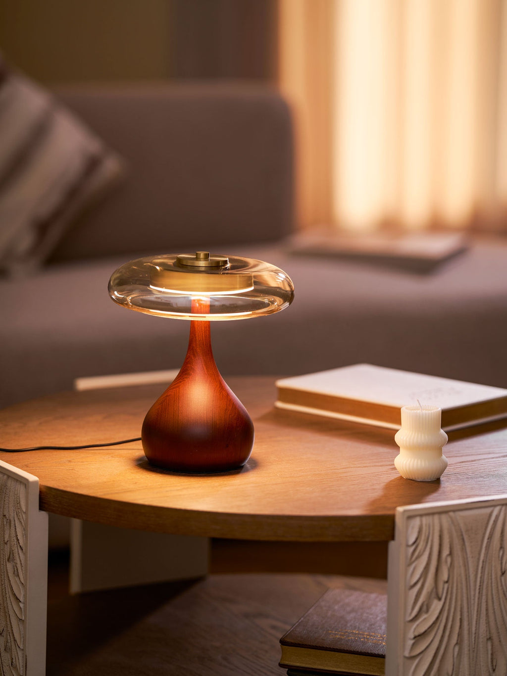 Sienna Table Lamp — 8.7″ Diameter, Walnut & Amber Finish