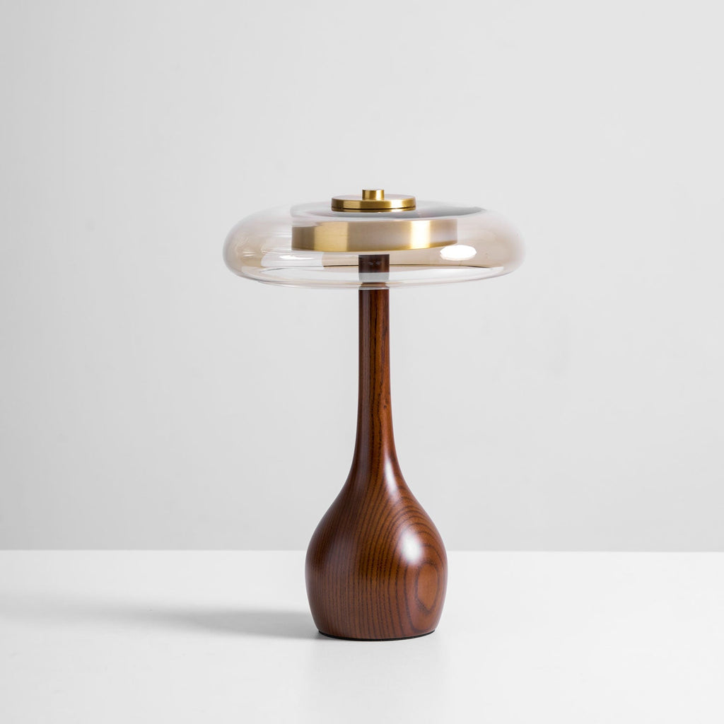 Sienna Table Lamp — 8.7″ Diameter, Walnut & Amber Finish