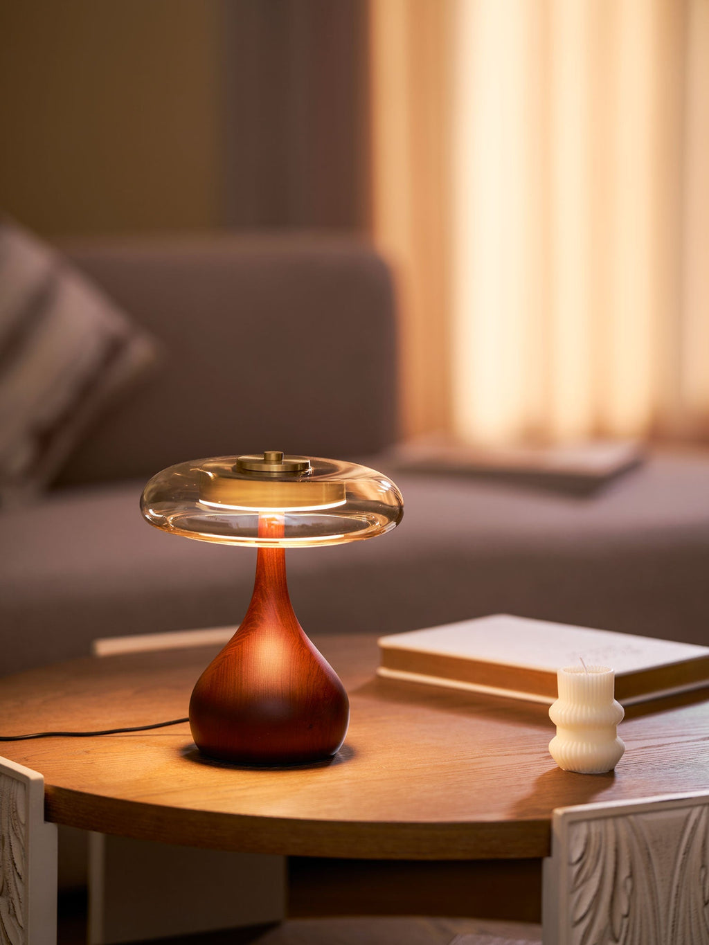 Sienna Table Lamp — 8.7″ Diameter, Walnut & Amber Finish