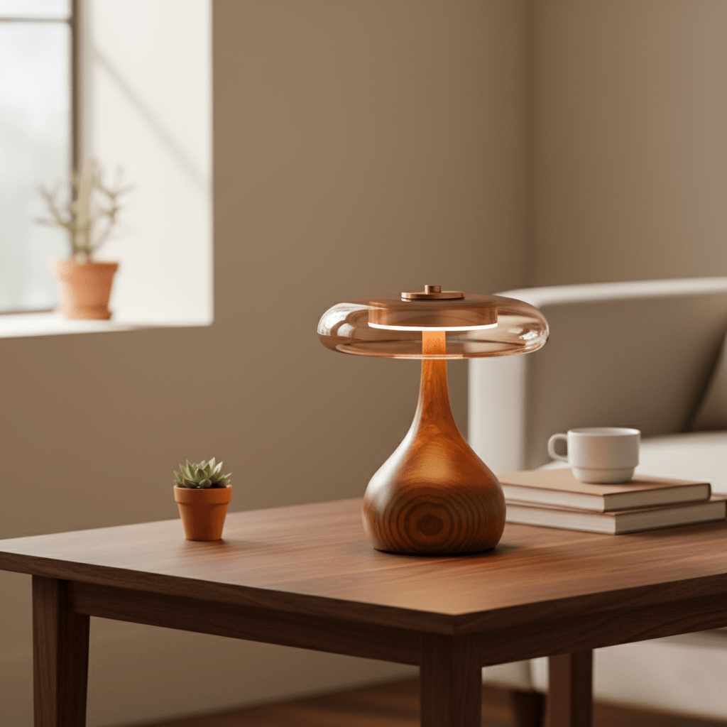 Sienna Table Lamp — 8.7″ Diameter, Walnut & Amber Finish