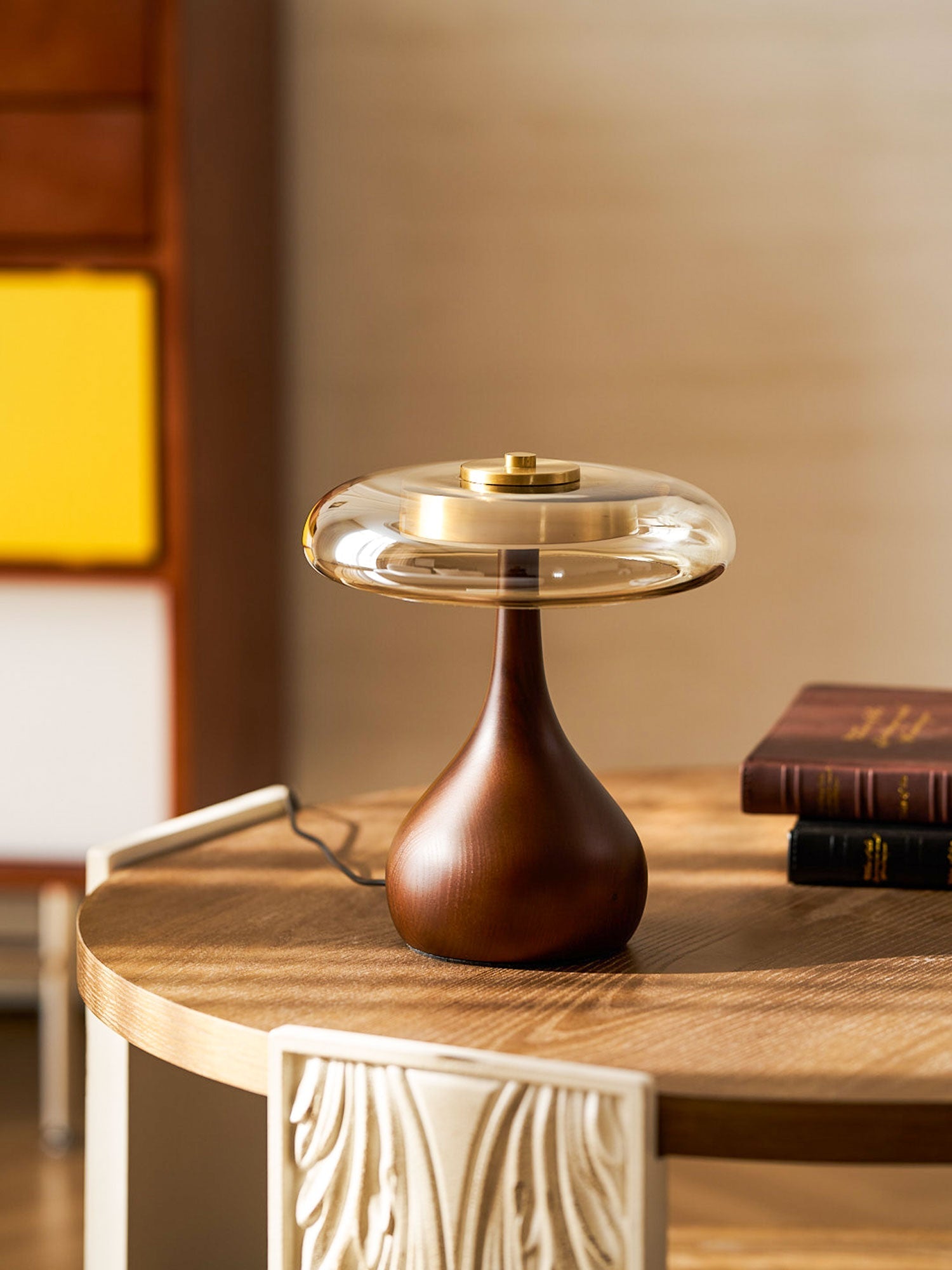 Sienna Table Lamp — 8.7″ Diameter, Walnut & Amber Finish