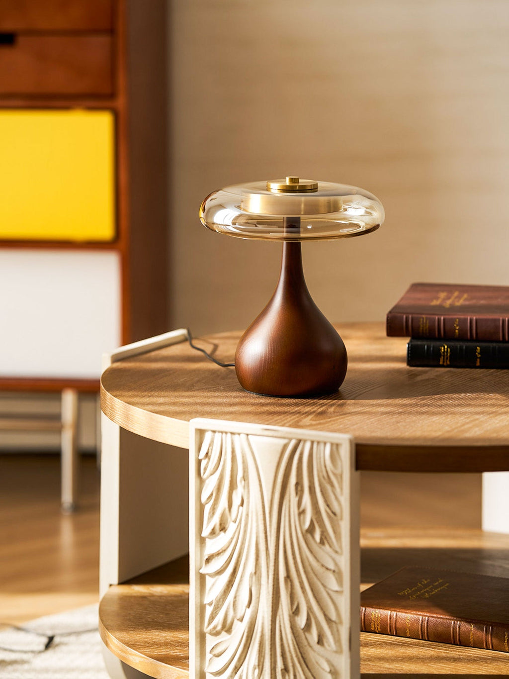 Sienna Table Lamp — 8.7″ Diameter, Walnut & Amber Finish