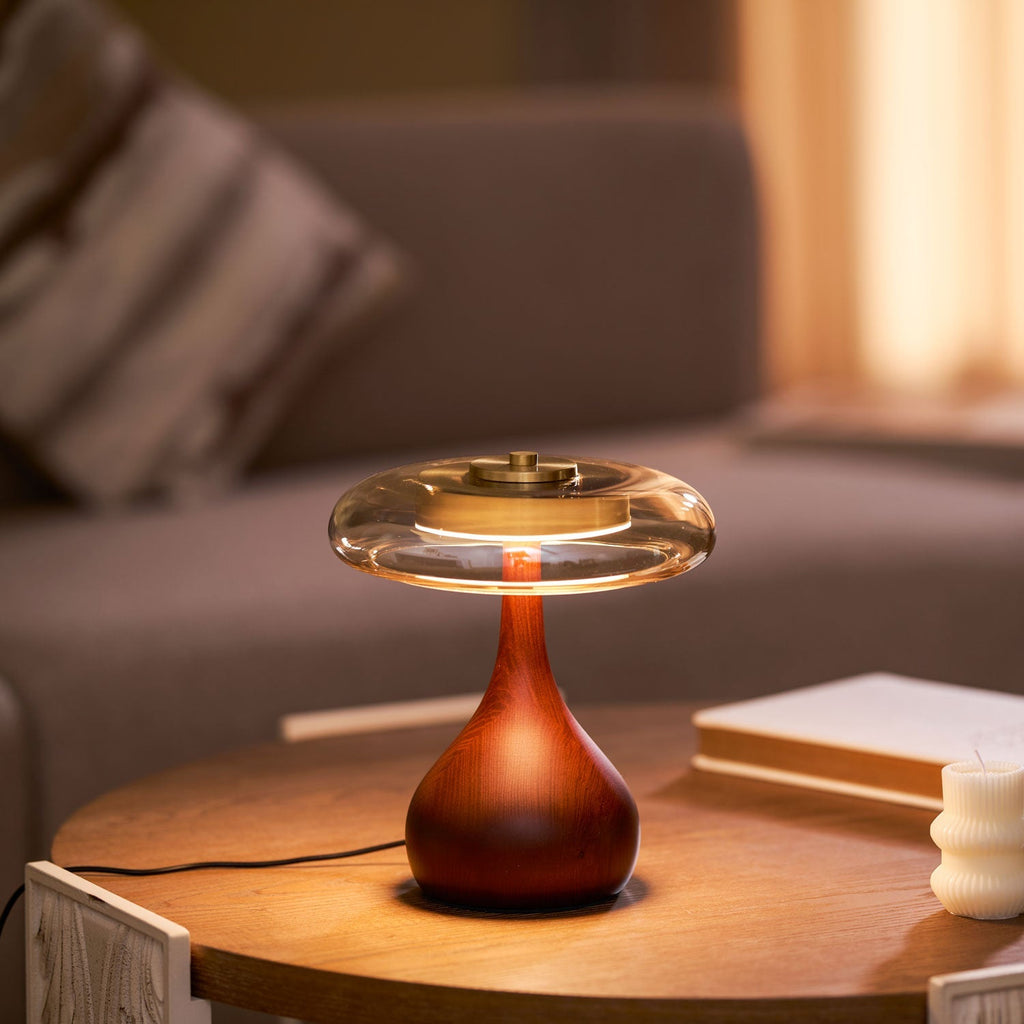 Sienna Table Lamp — 8.7″ Diameter, Walnut & Amber Finish