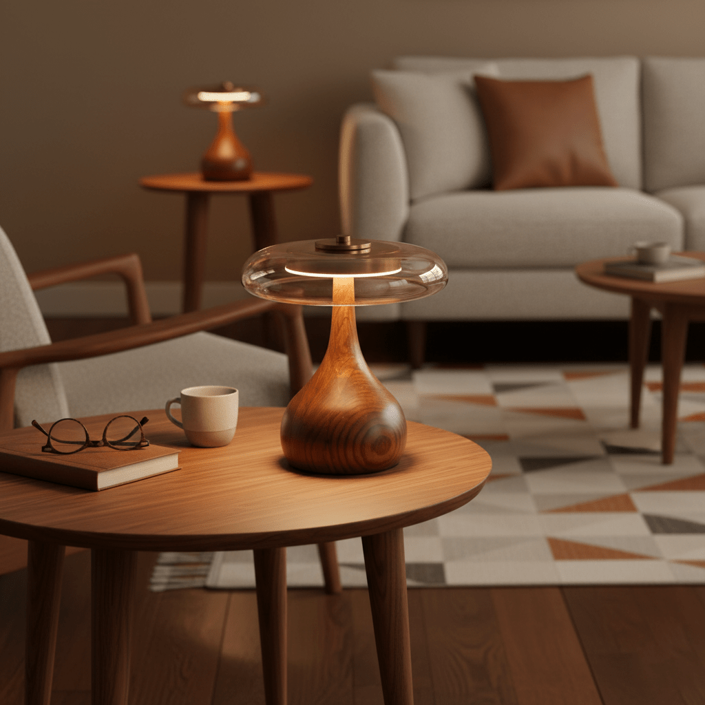 Sienna Table Lamp — 8.7″ Diameter, Walnut & Amber Finish