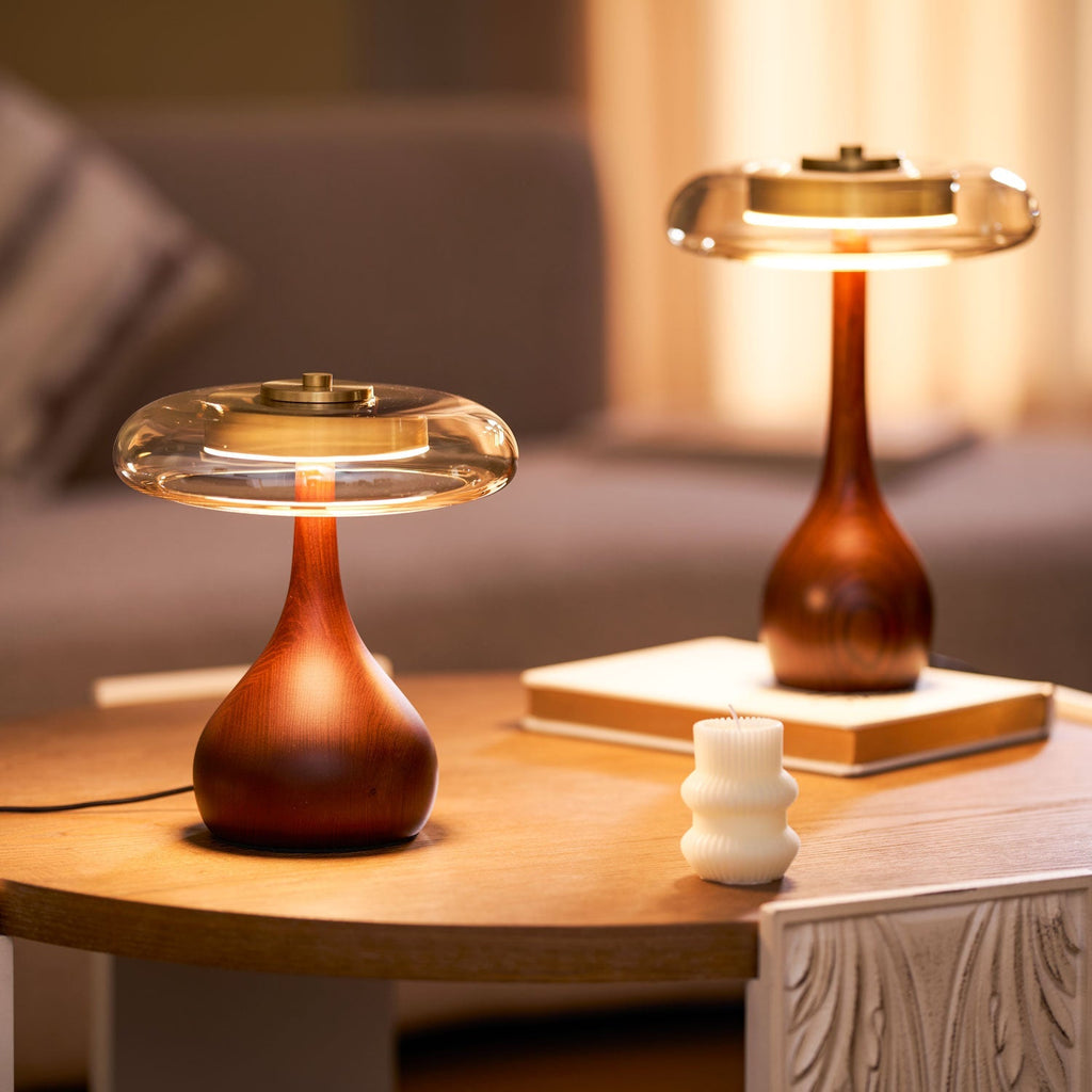 Sienna Table Lamp — 8.7″ Diameter, Walnut & Amber Finish
