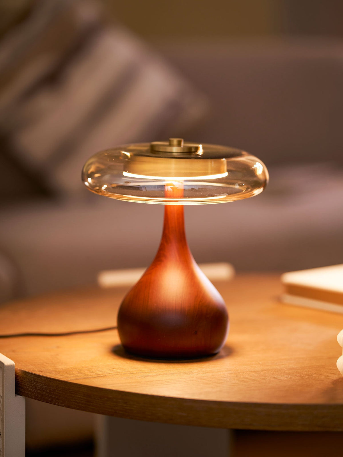 Sienna Table Lamp — 8.7″ Diameter, Walnut & Amber Finish