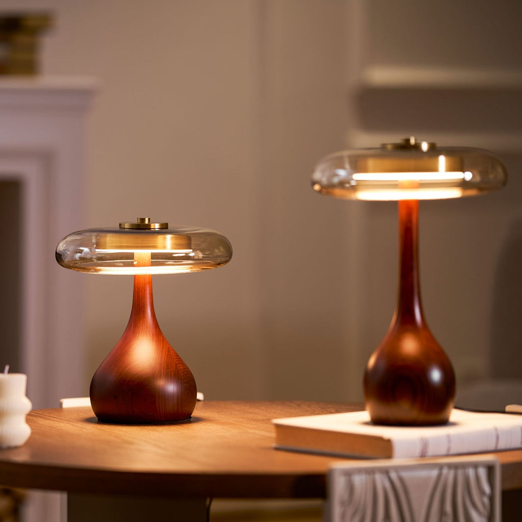 Sienna Table Lamp — 8.7″ Diameter, Walnut & Amber Finish
