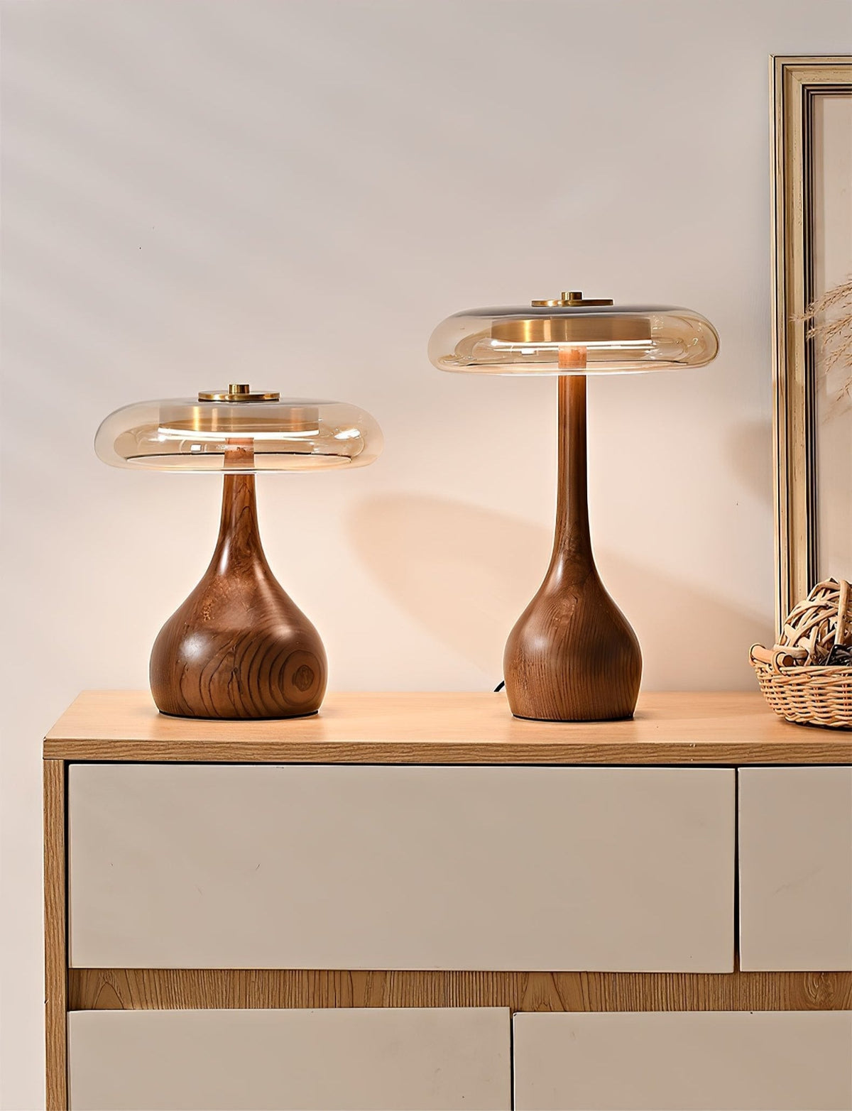 Sienna Table Lamp — 8.7″ Diameter, Walnut & Amber Finish