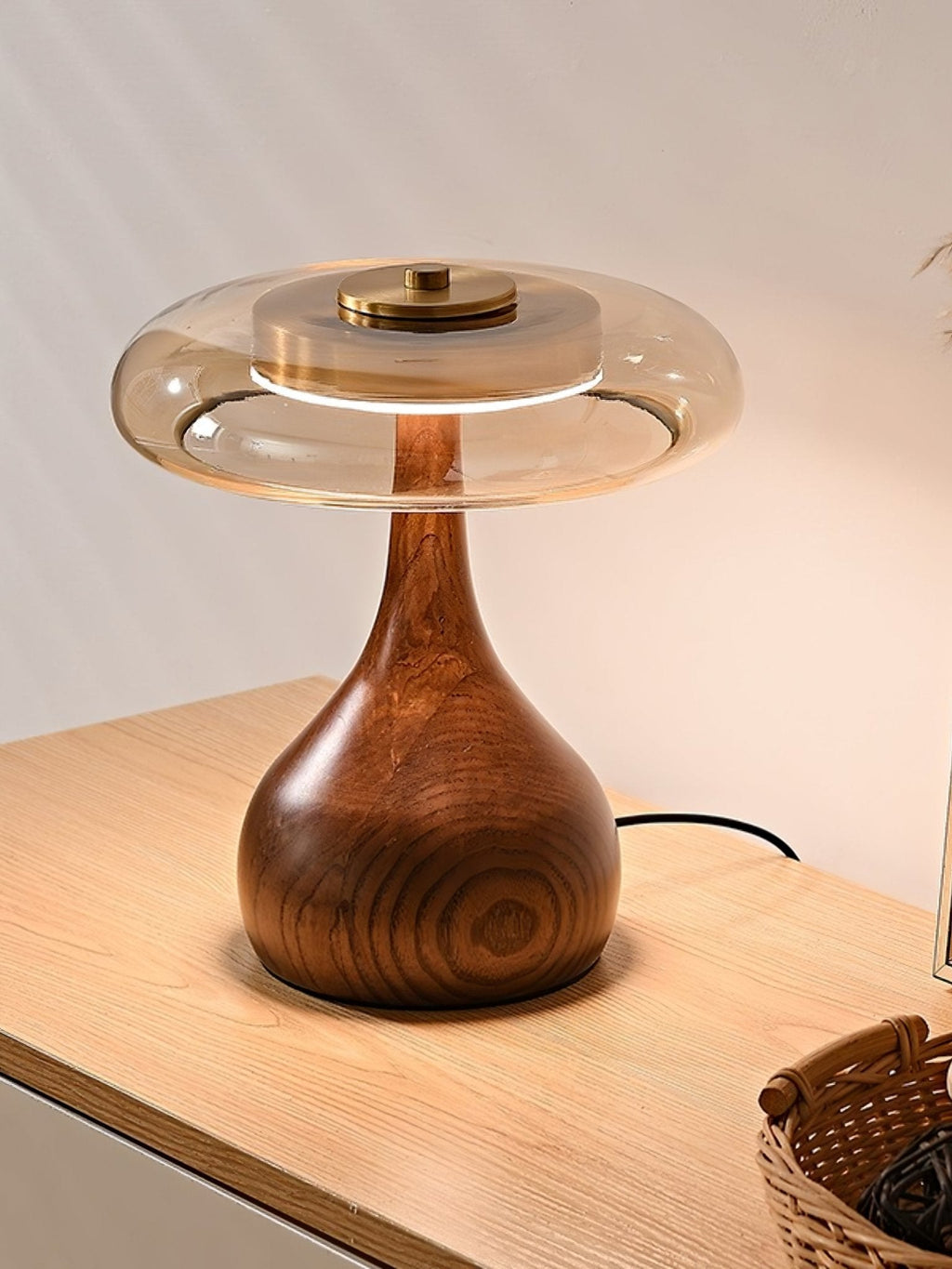 Sienna Table Lamp — 8.7″ Diameter, Walnut & Amber Finish