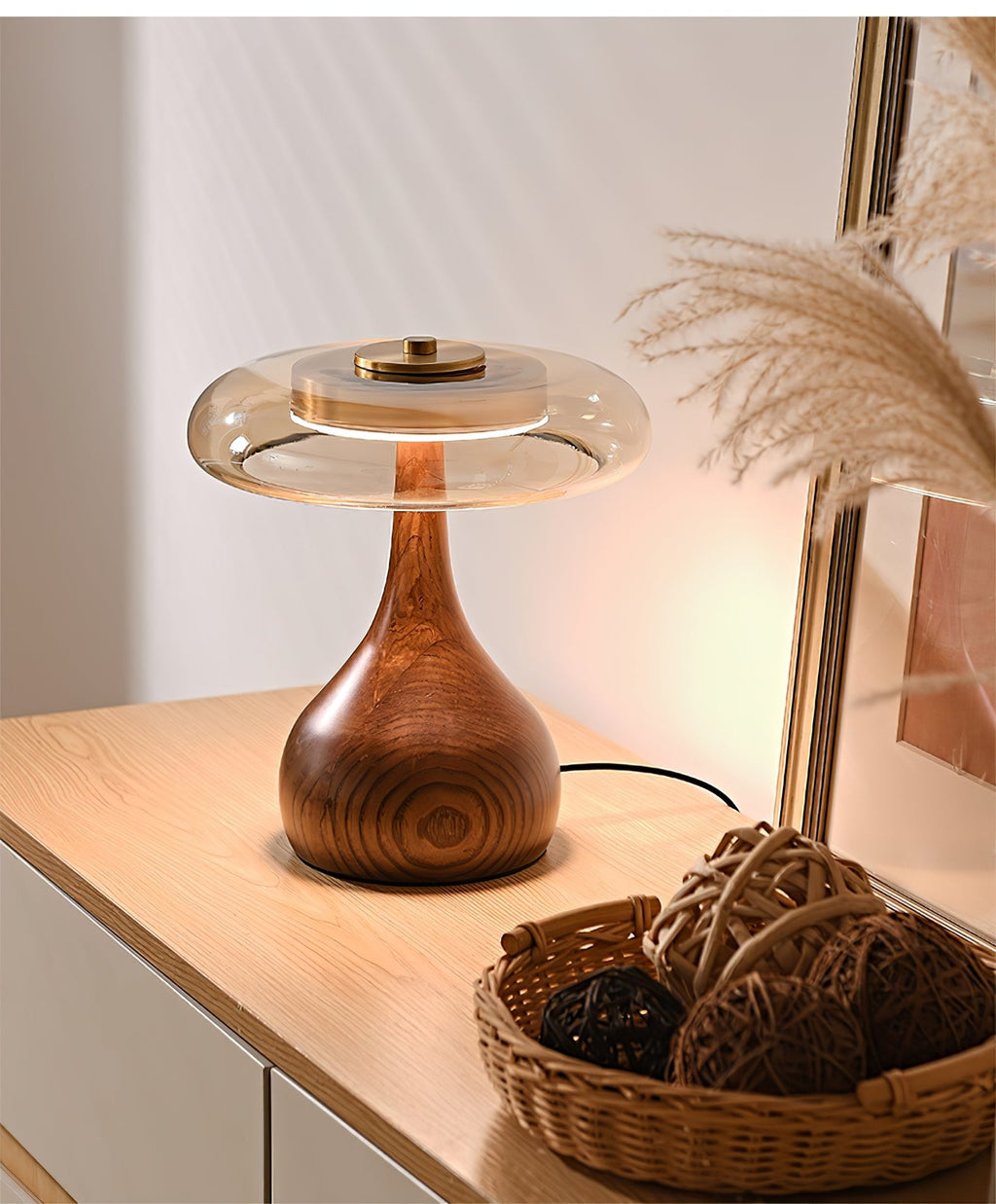 Sienna Table Lamp — 8.7″ Diameter, Walnut & Amber Finish