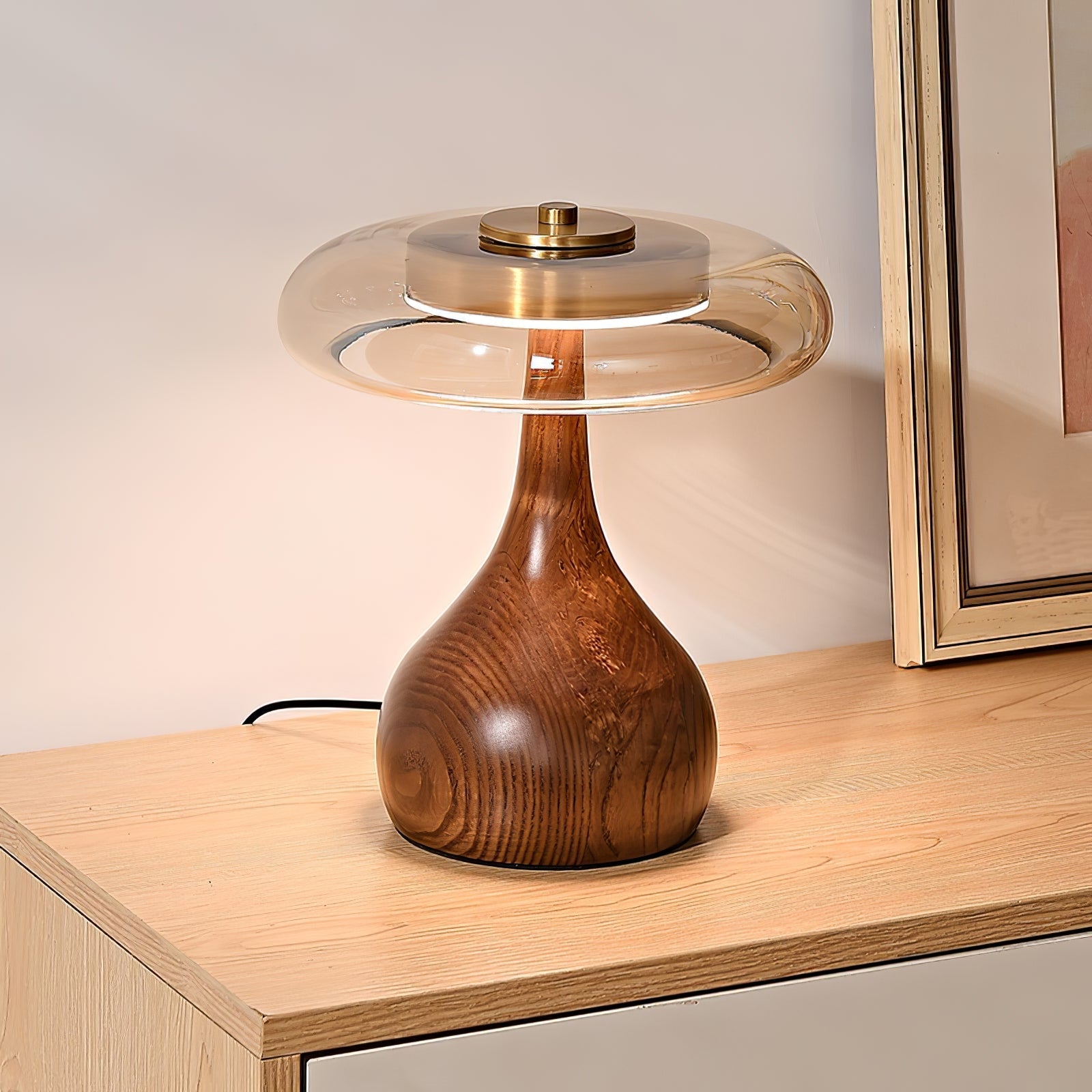 Sienna Table Lamp — 8.7″ Diameter, Walnut & Amber Finish