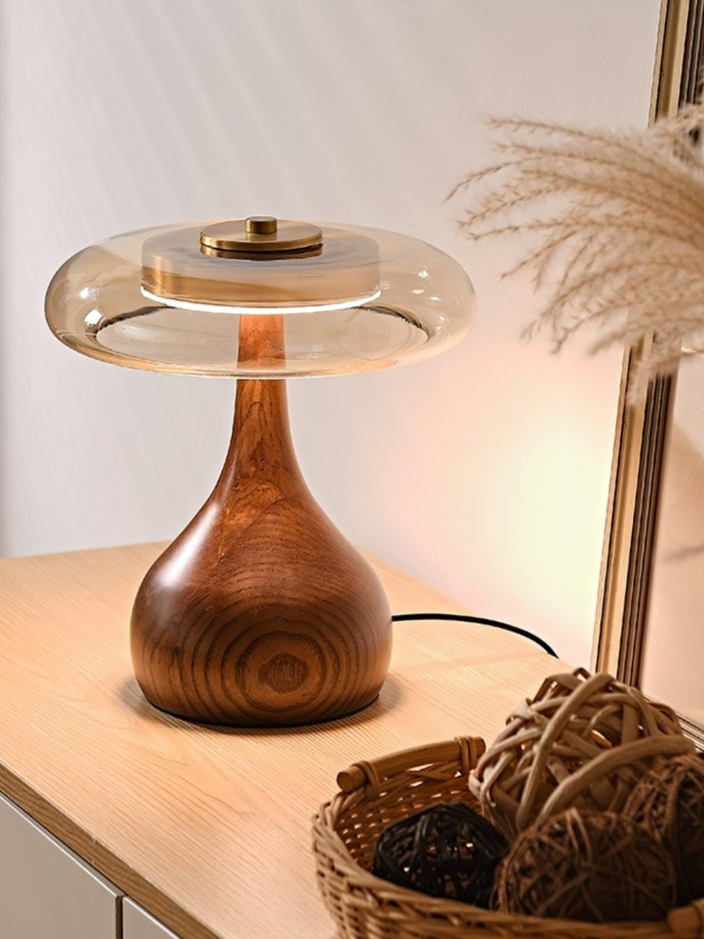 Sienna Table Lamp — 8.7″ Diameter, Walnut & Amber Finish