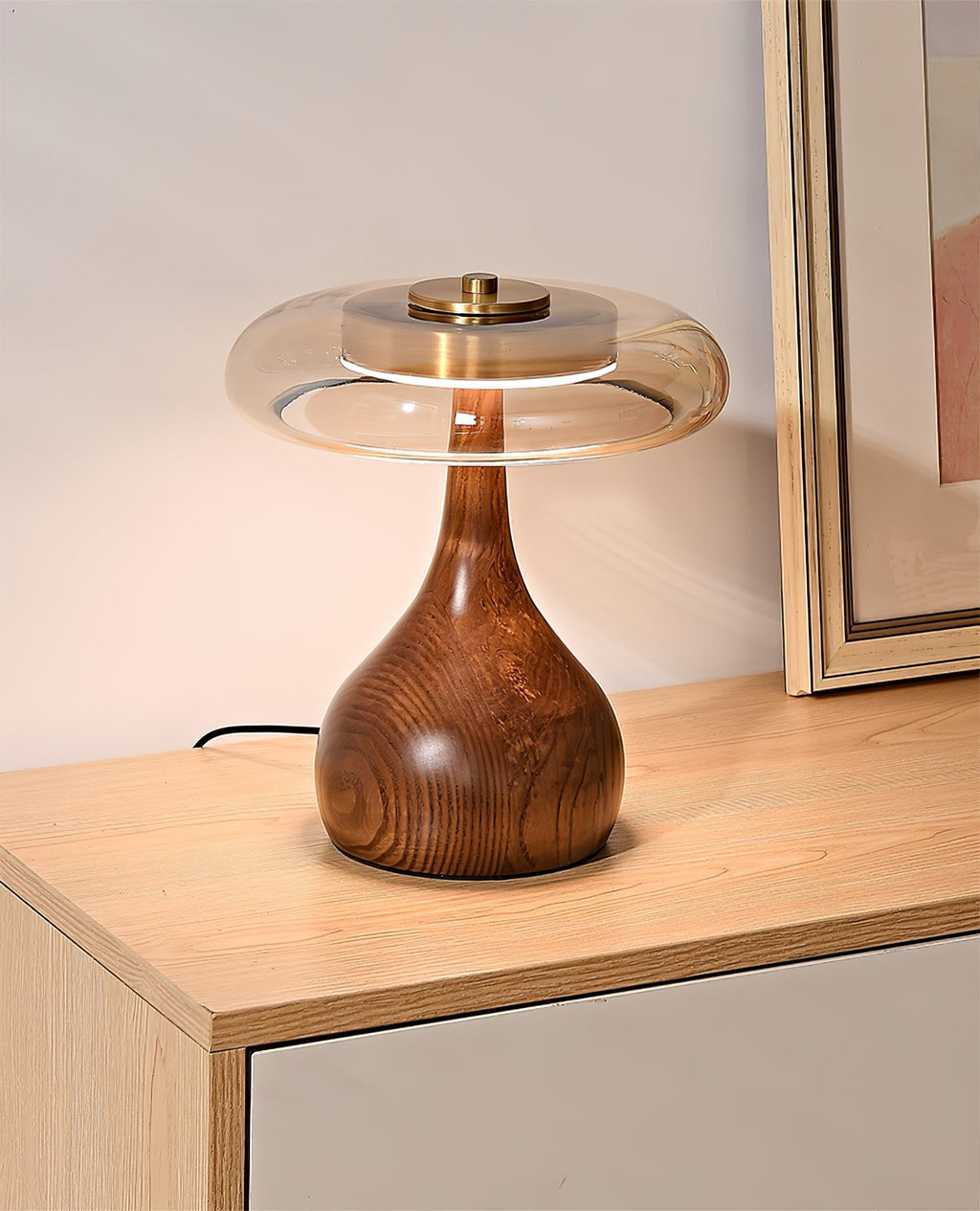 Sienna Table Lamp — 8.7″ Diameter, Walnut & Amber Finish