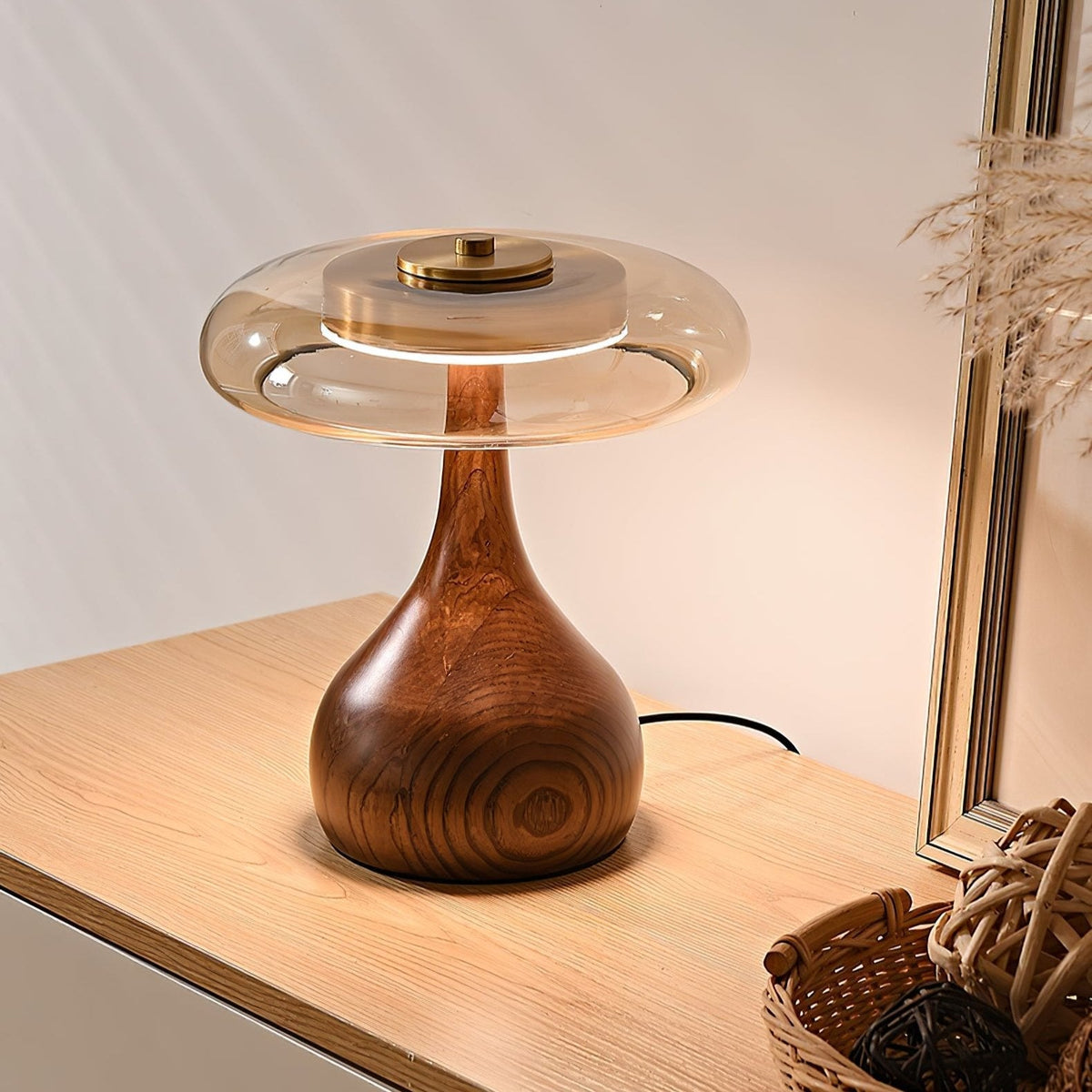Sienna Table Lamp — 8.7″ Diameter, Walnut & Amber Finish