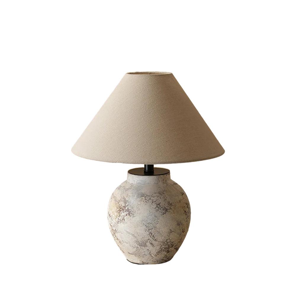 Sierra Clay Table Lamp — Natural Fabric Beige Shade, Plug-Cord Switch