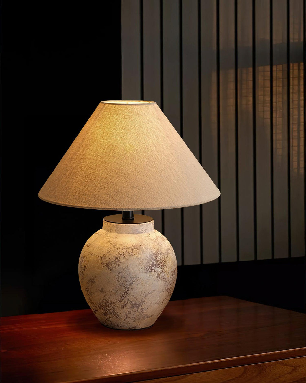 Sierra Clay Table Lamp — Natural Fabric Beige Shade, Plug-Cord Switch