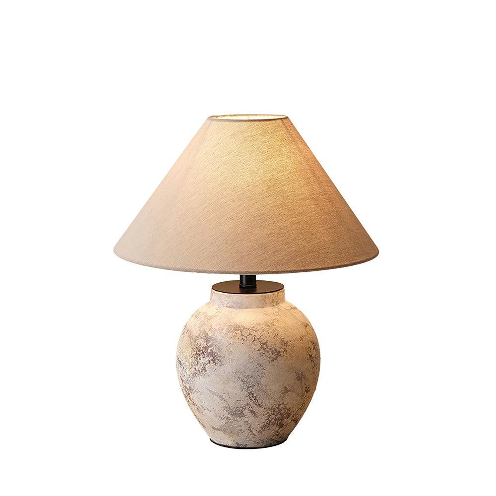 Sierra Clay Table Lamp — Natural Fabric Beige Shade, Plug-Cord Switch