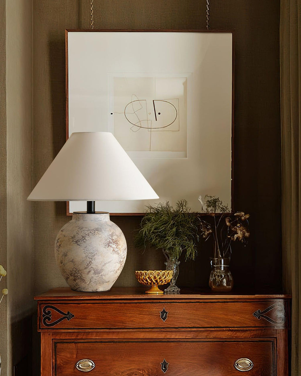 Sierra Clay Table Lamp — Natural Fabric Beige Shade, Plug-Cord Switch