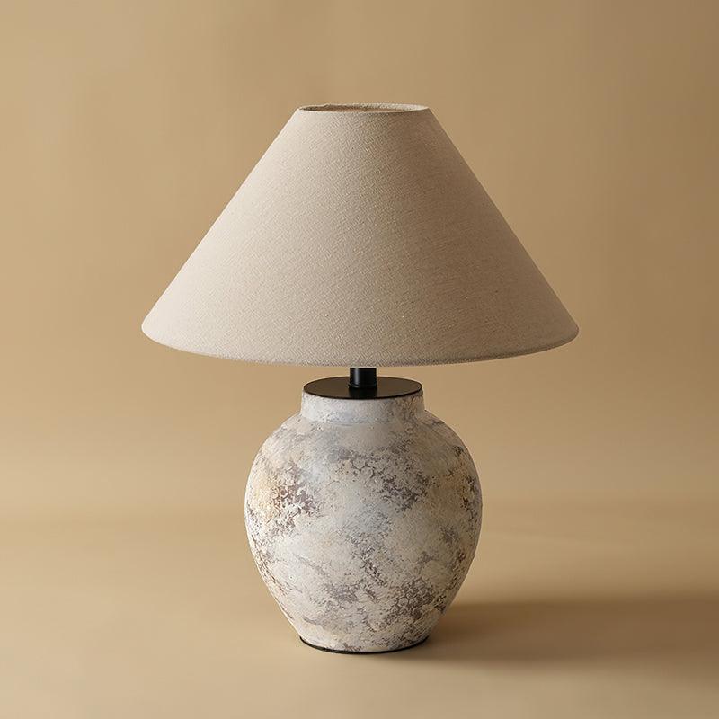 Sierra Clay Table Lamp — Natural Fabric Beige Shade, Plug-Cord Switch