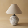 Sierra Clay Table Lamp — Natural Fabric Beige Shade, Plug-Cord Switch