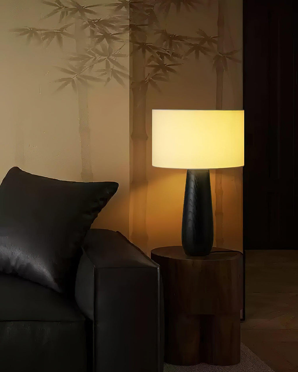 Lampă de masă din lemn Ridge Serene — înălțime de 19.5", abajur din material textil alb