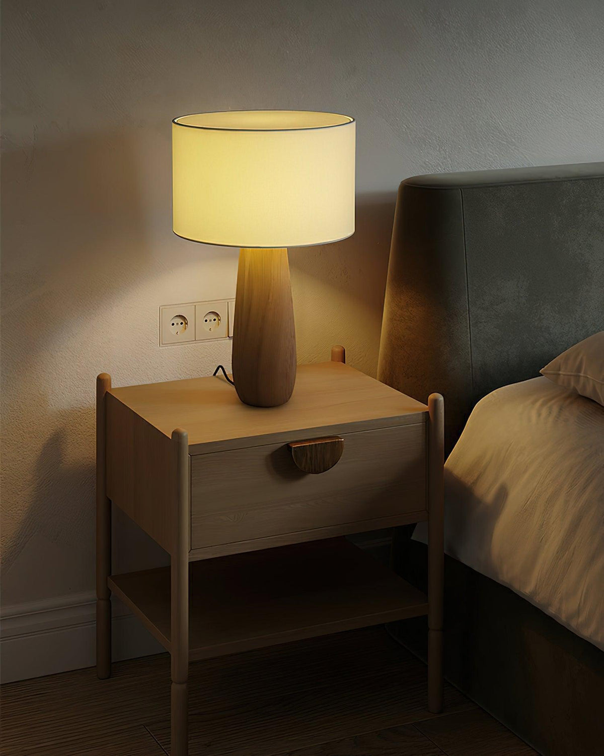 Lampă de masă din lemn Ridge Serene — înălțime de 19.5", abajur din material textil alb